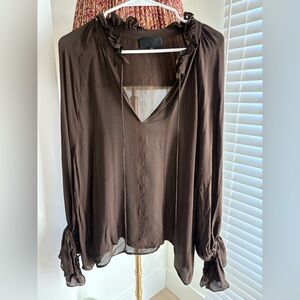 Nili Lotan Chocolate Brown Silk Peasant Blouse